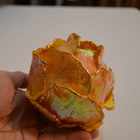 Beautiful Rose Handmade Mix Media Yellow Shiny Lacquered Paper Fabric 11' around - Picture 1 of 7